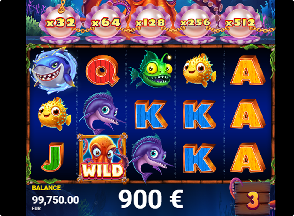 Octowins portrait mobile grid with five reels and multiplier pearls above